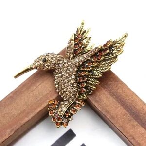 Hummingbird Brown Crystal Pin Brooch